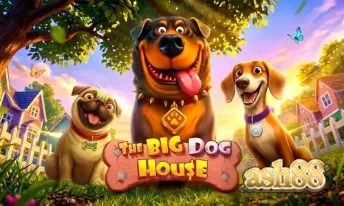 Tampilan visual slot The Big Dog House dengan simbol anjing dan rumah anjing